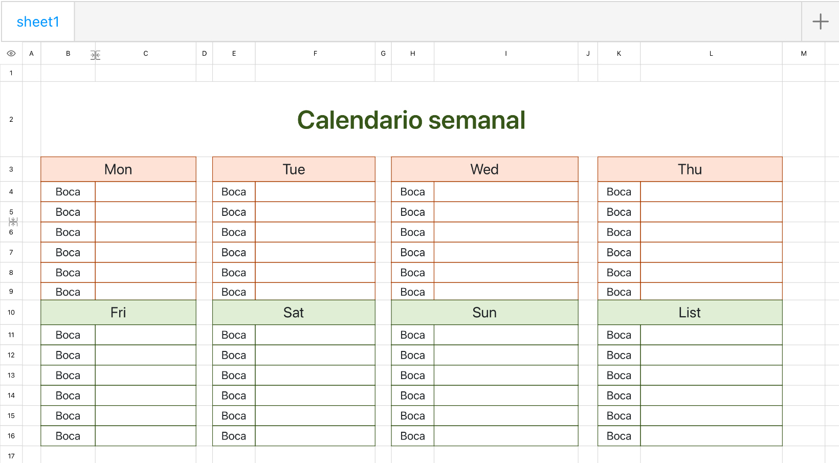 Calendario semanal